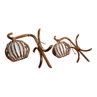 Pair of bamboo rattan sconces 60s