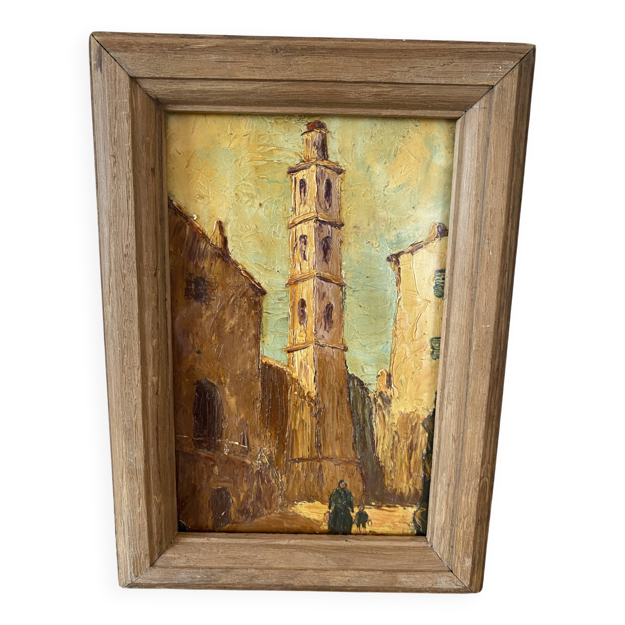 Orientalist oil, wooden and glass frame