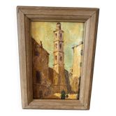 Orientalist oil, wooden and glass frame