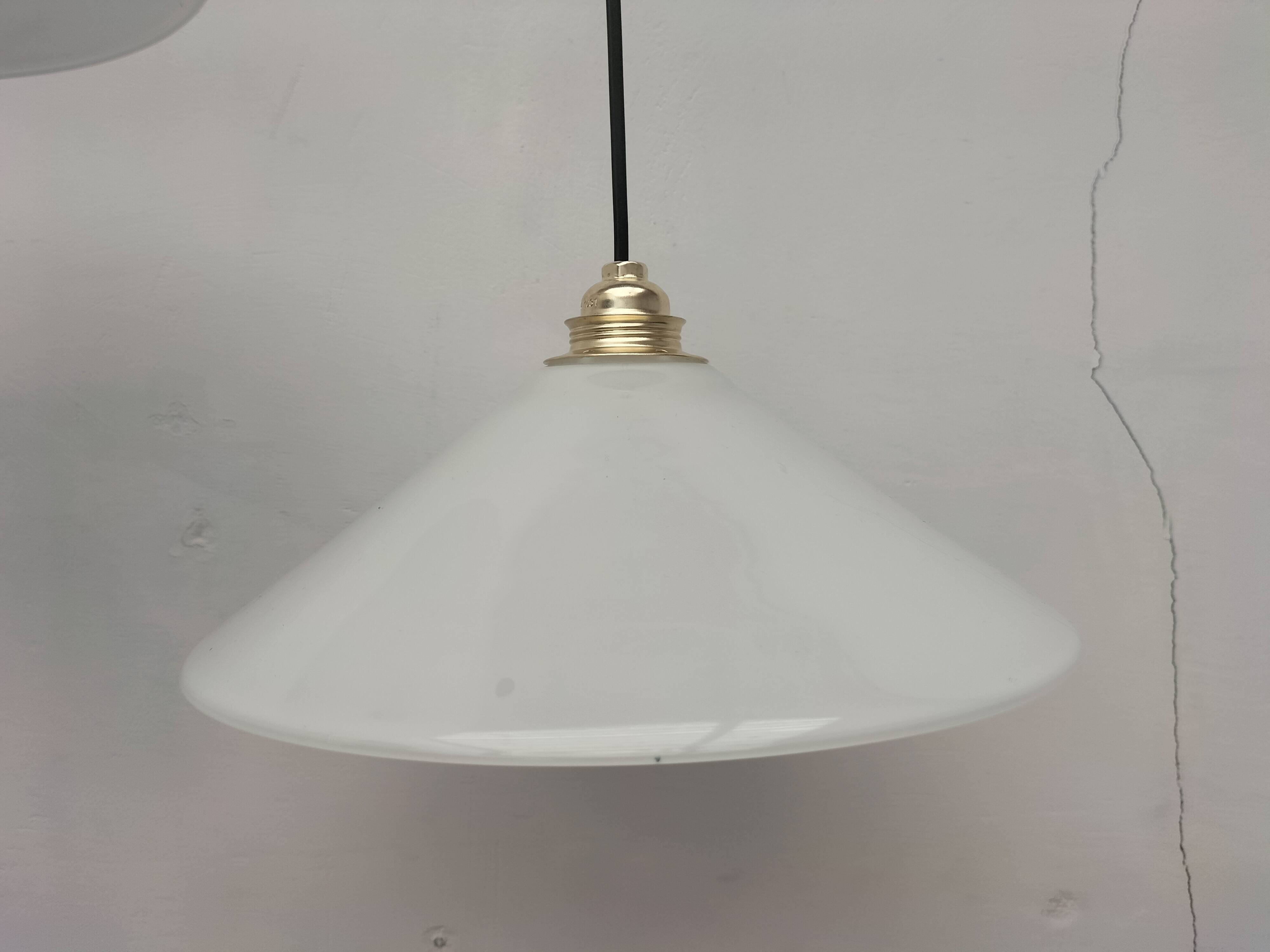 Pair of opaline pendant lights