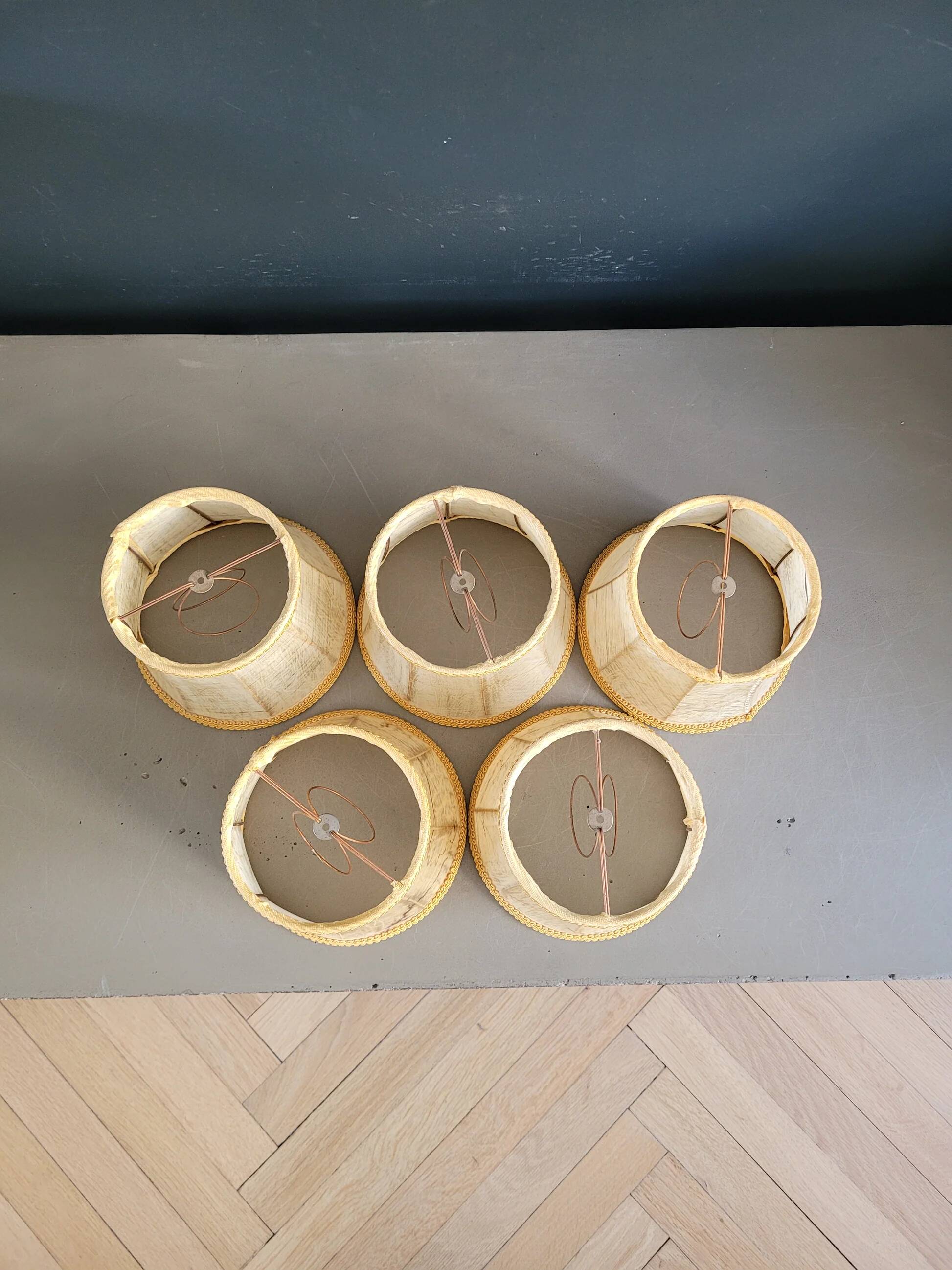 Set of 5 clip lampshades made from pig bladder.