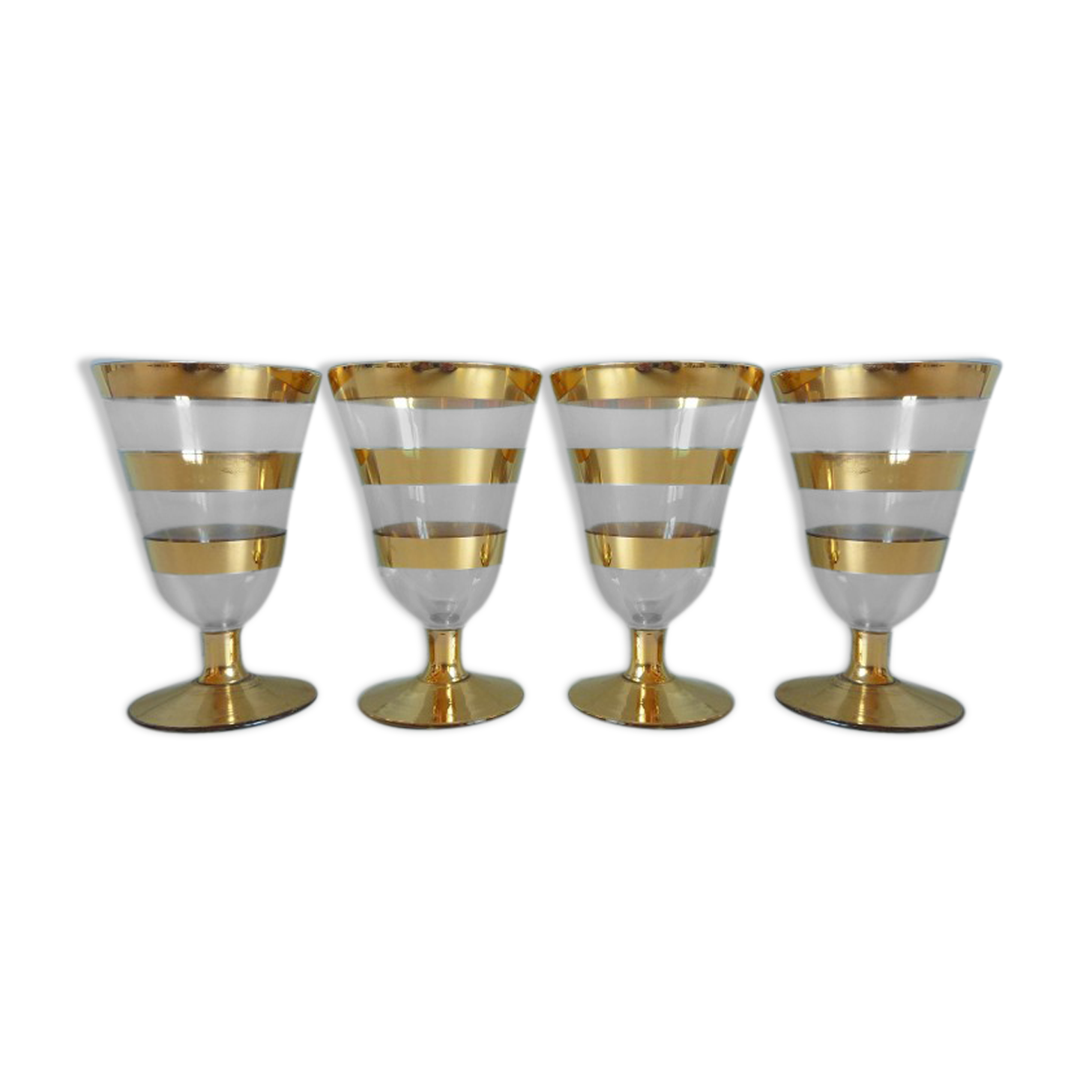Set de 4 verres à pied rayés dorés