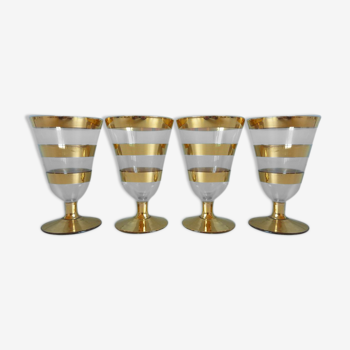 Set de 4 verres à pied rayés dorés