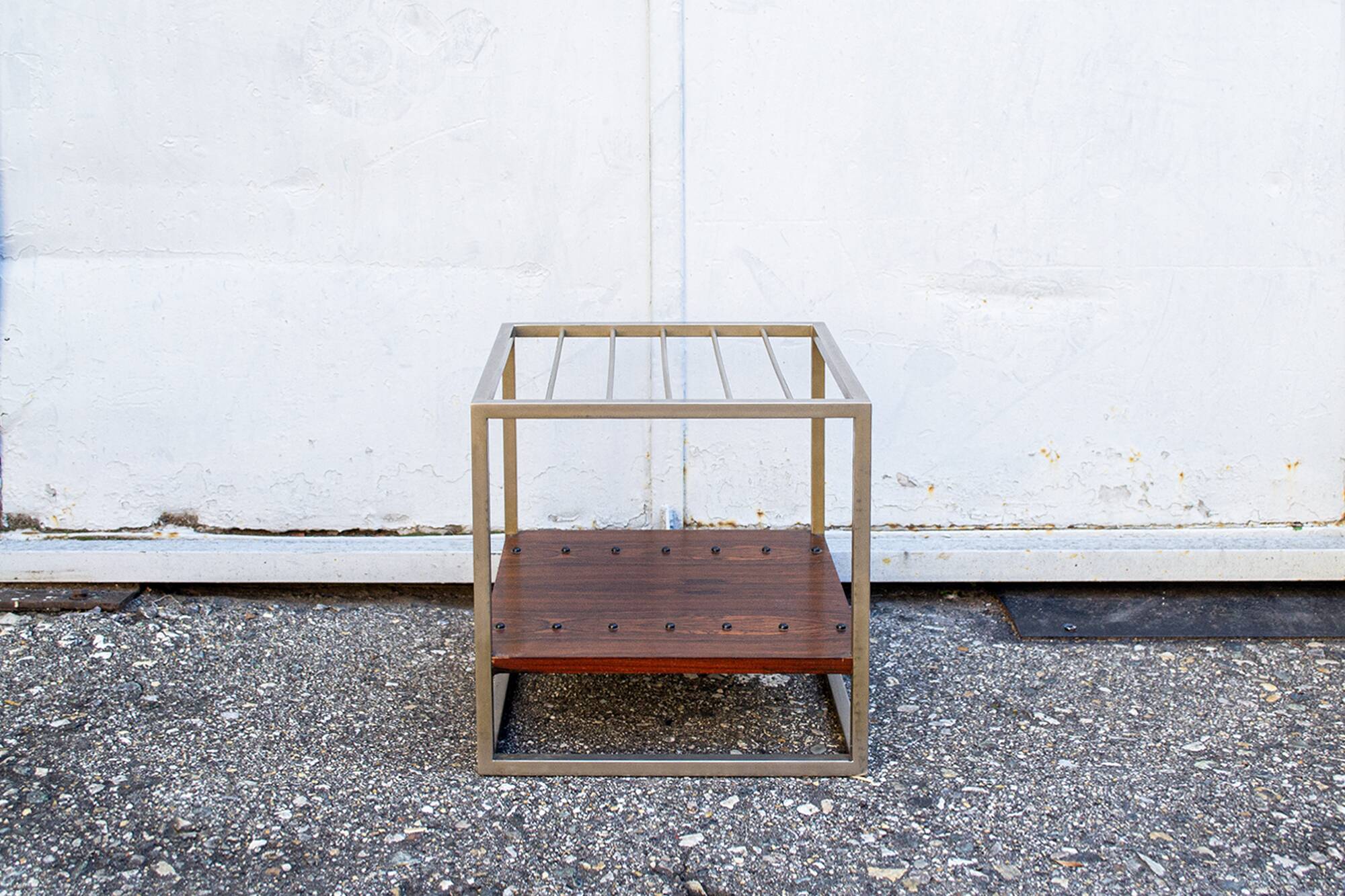 Porta riviste metallo cromato e legno Italia Anni '60
