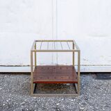 Porta riviste metallo cromato e legno Italia Anni '60