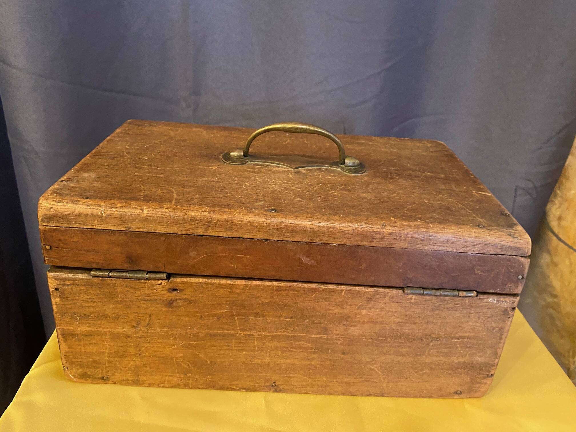 Old wooden box early 20th century market box with brass handle