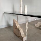 Travertine and glass coffee table