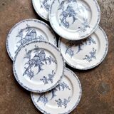 6 Clairefontaine - Léon Graves flat plates in iron earth, "Chardonnerets" service, late 19th century