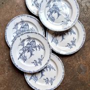 6 flat plates Clairefontaine - Léon Graves in ironstone, "Chardonnerets" service from the late 19th century.