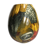 Old ceramic ball vase enamelled drawing fruits interior white vintage