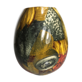 Vase boule céramique émaillé dessin fruits intérieur blanc vintage