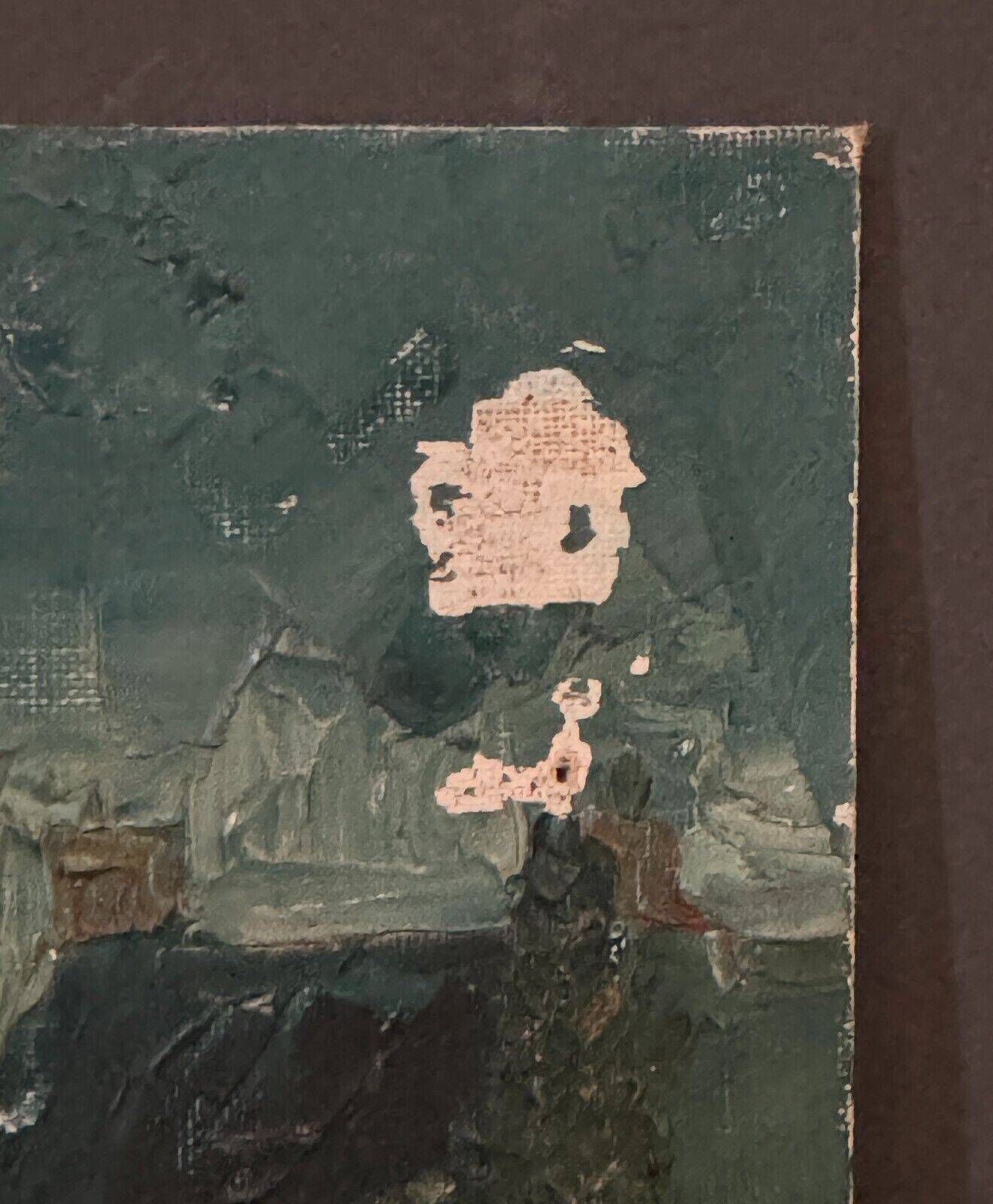 Oil on cardboard by Gérard Guéguéniat 1956 representing a village