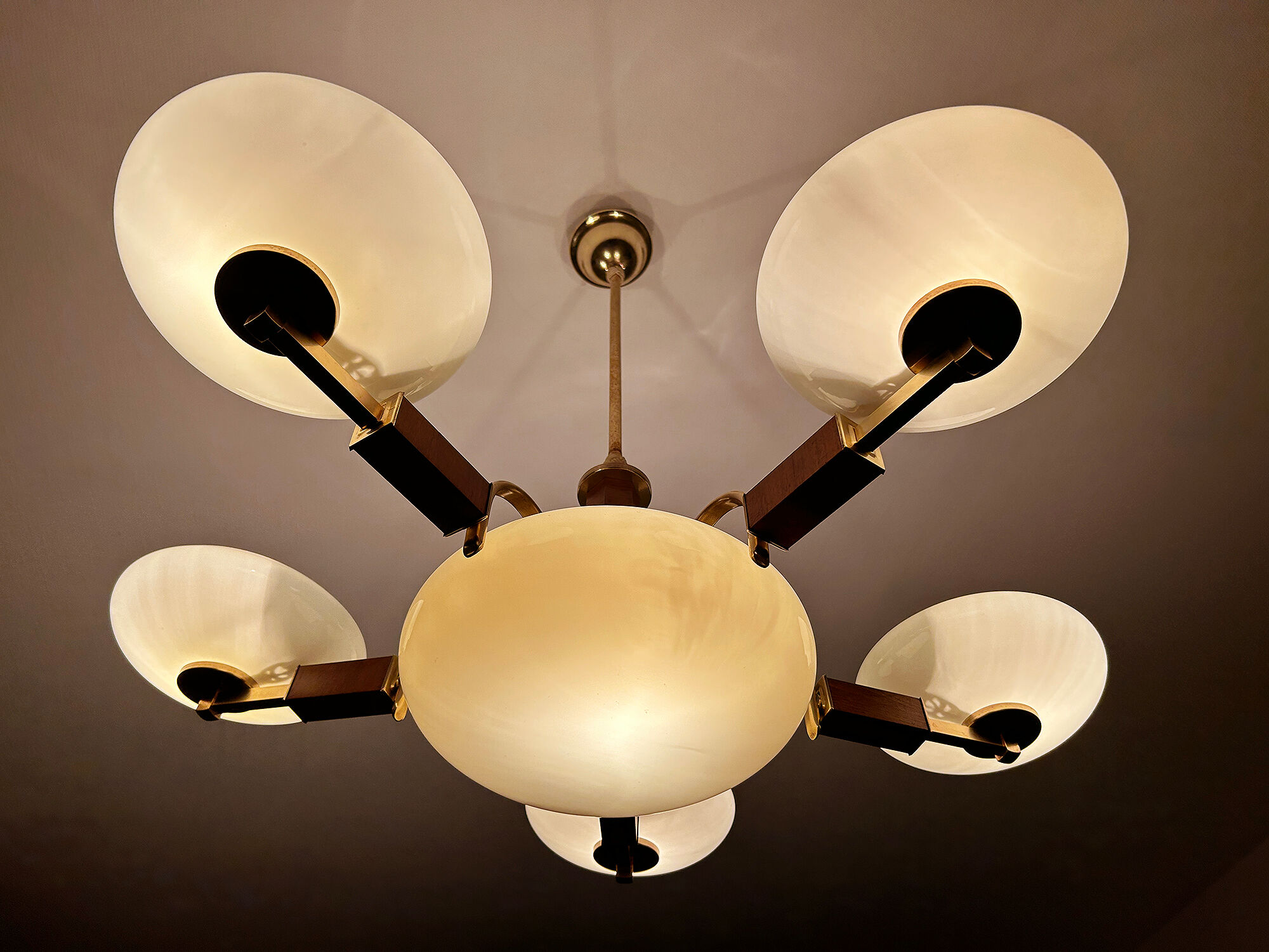 Art deco chandelier, glass, wood and glass, 30s