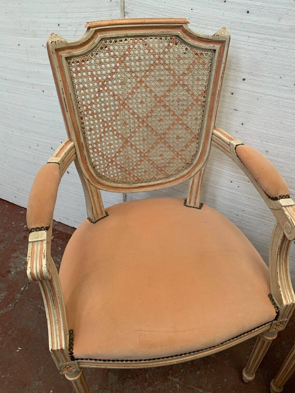 Pair of Louis XVI style armchairs in 20th century patinated beech