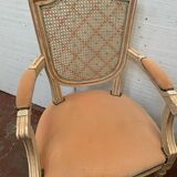 Pair of Louis XVI style armchairs in 20th century patinated beech