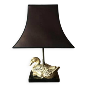 Lampe canard, lampe à poser canard bronze doré sur socle, lampe de salon