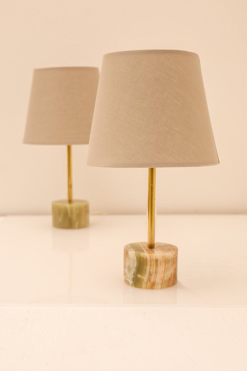 Mid-century modern Italian onyx and brass table lamps, set of 2