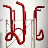 Modern white and red metal coat hanger, Italy 1980s