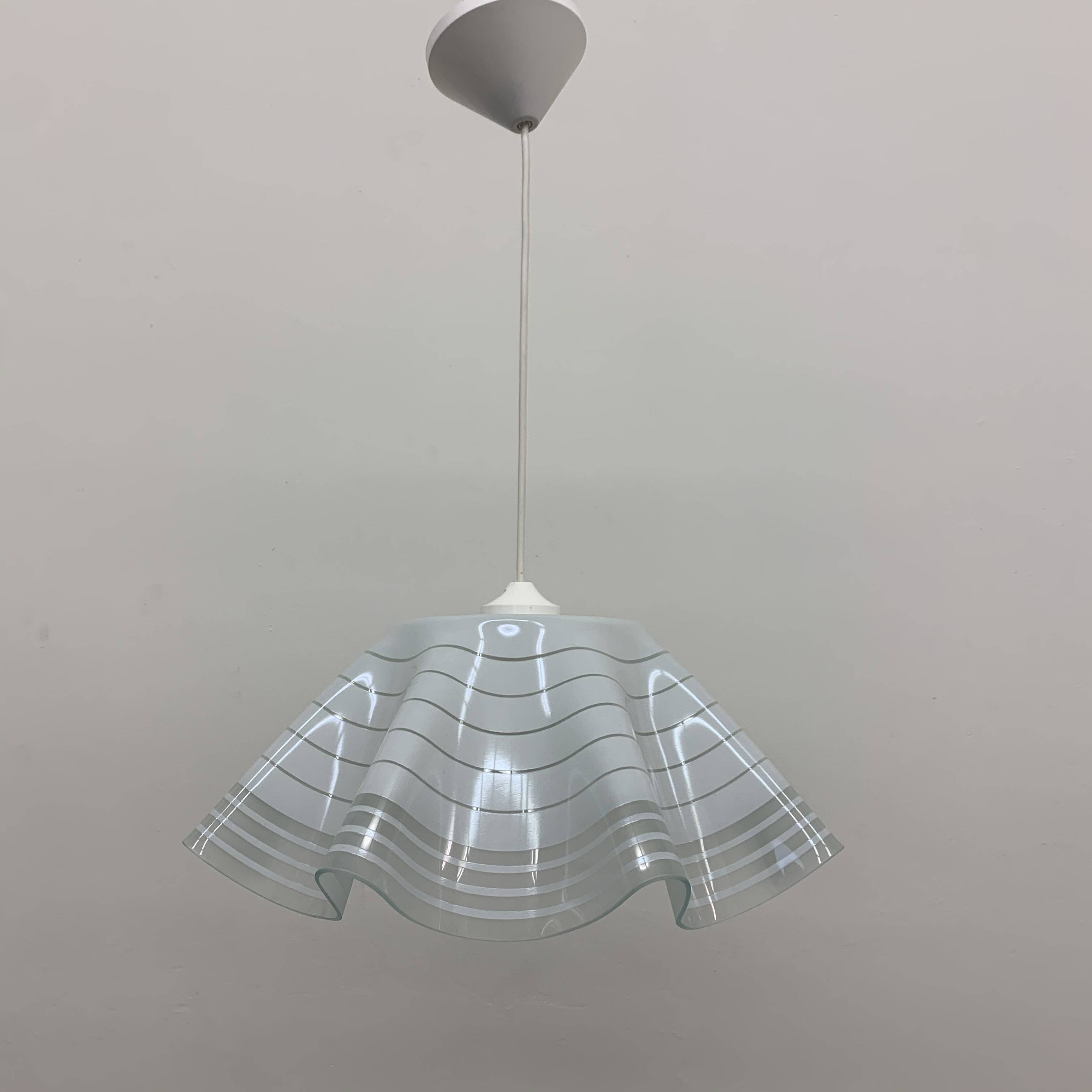 Mid-century minimalist folded glass hanging lamp, 1980’s