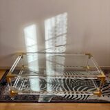 Italian coffee table Fabian, glass, plexiglass and brass, 1970-80.