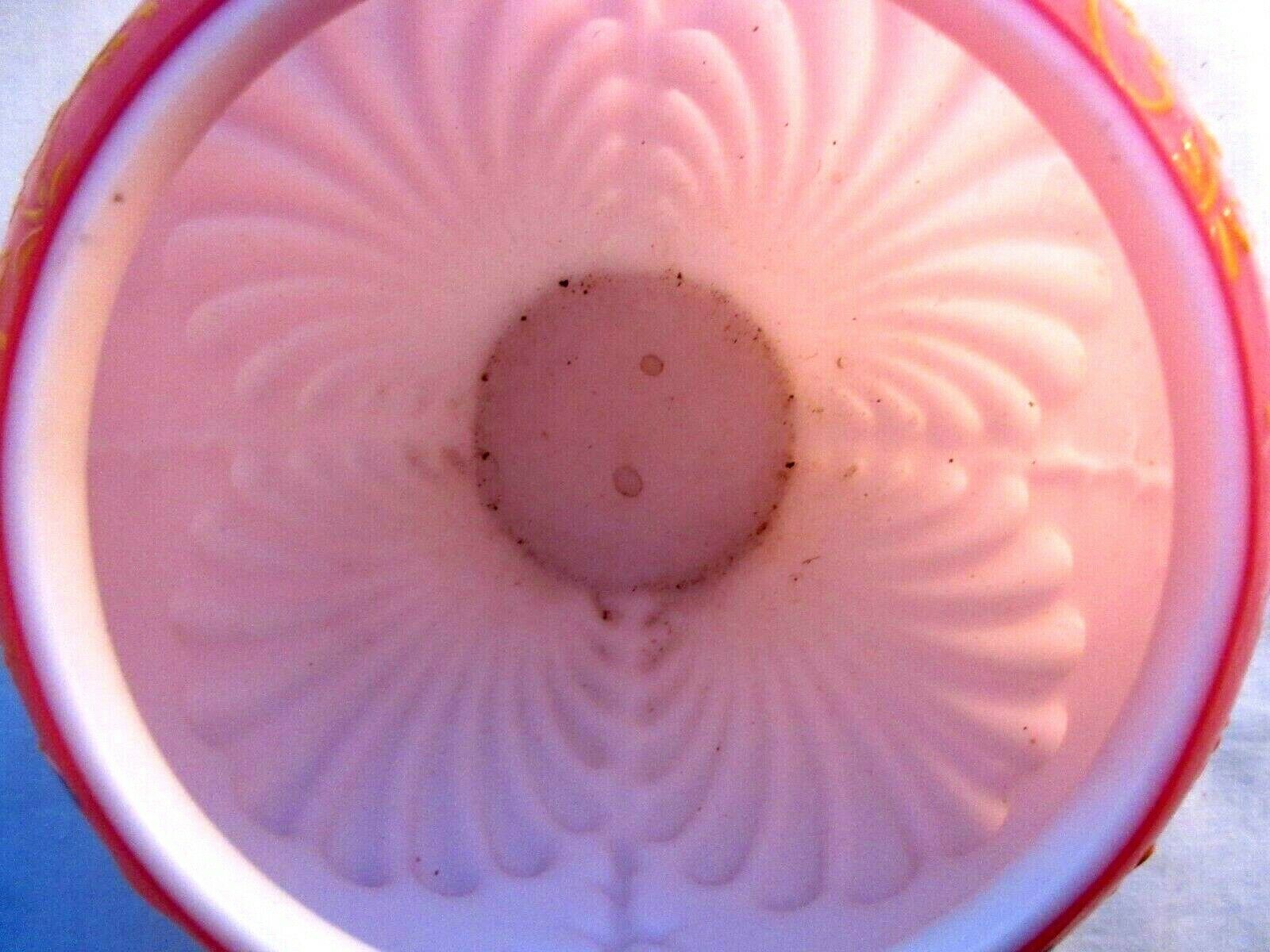 Art deco ball vase in pink opaline enamelled with flowers, 4 shells in relief