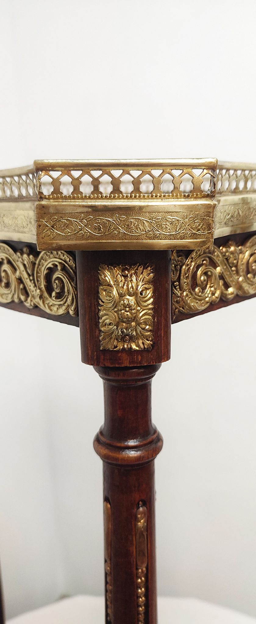 Auxiliary table made of wood, marble and brass, France 1950
