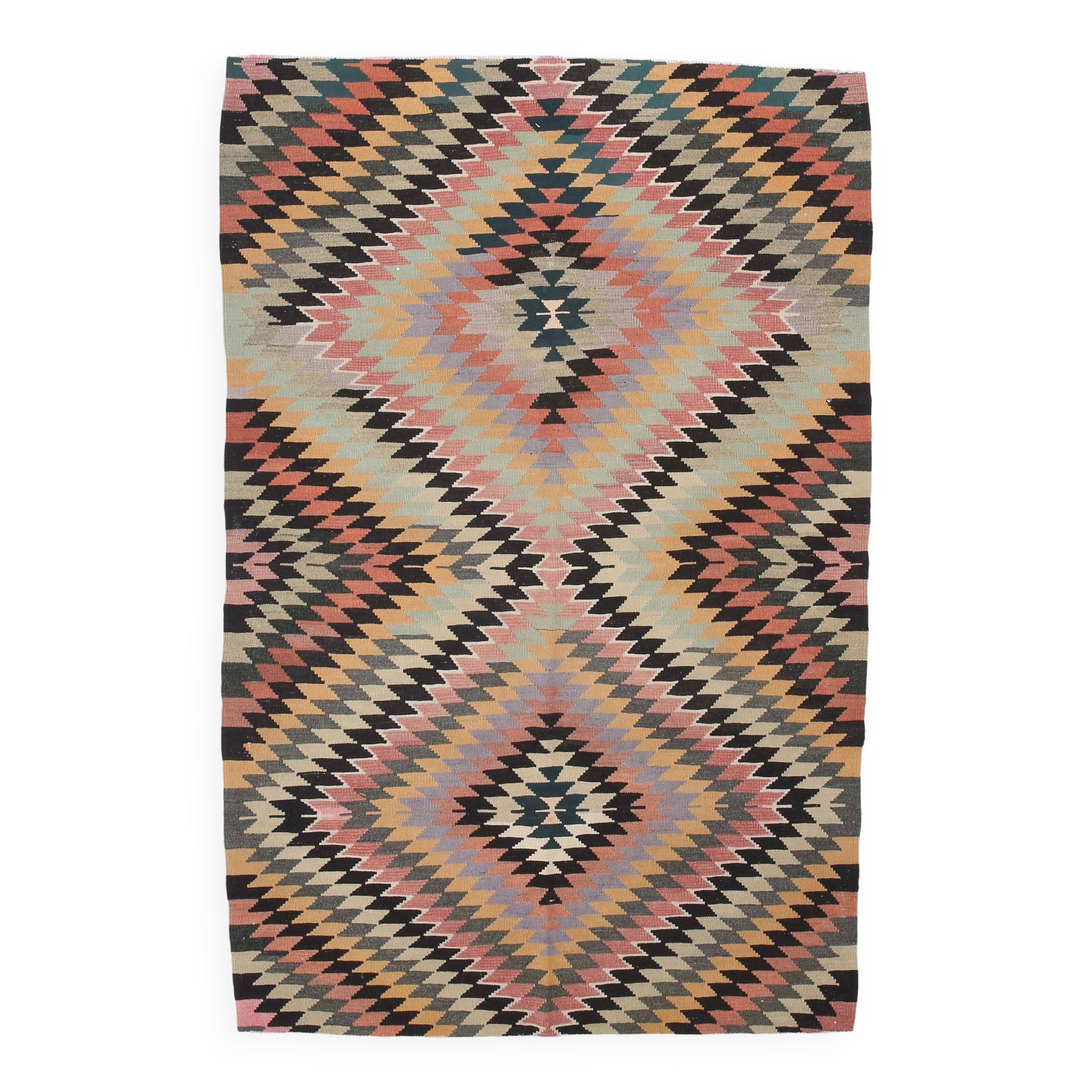 Orange Black Turkish Kilim Rug 170x259Cm SK 35353