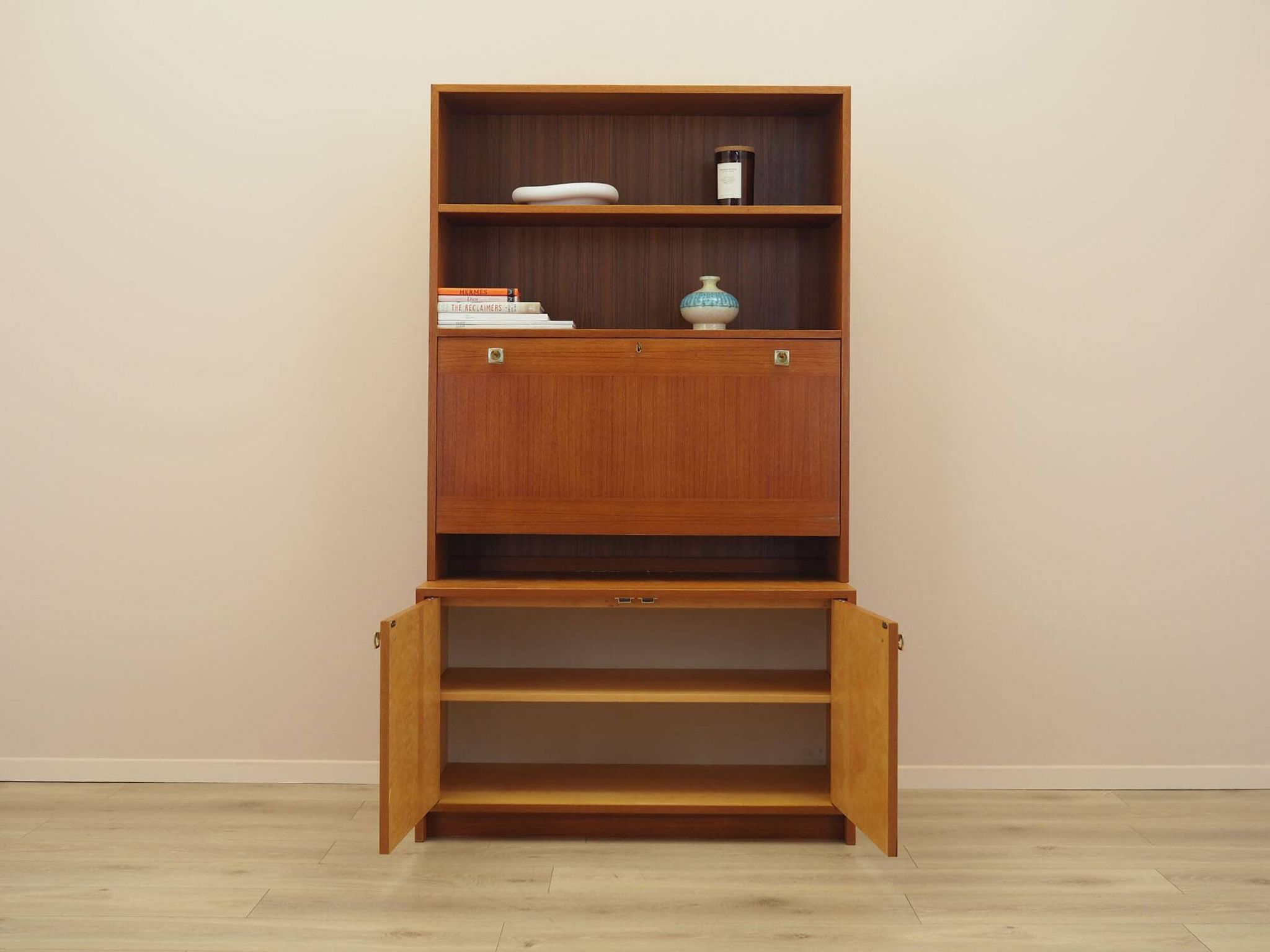 Danish Teak Shelving Unit with Bar Cabinet, 1970s