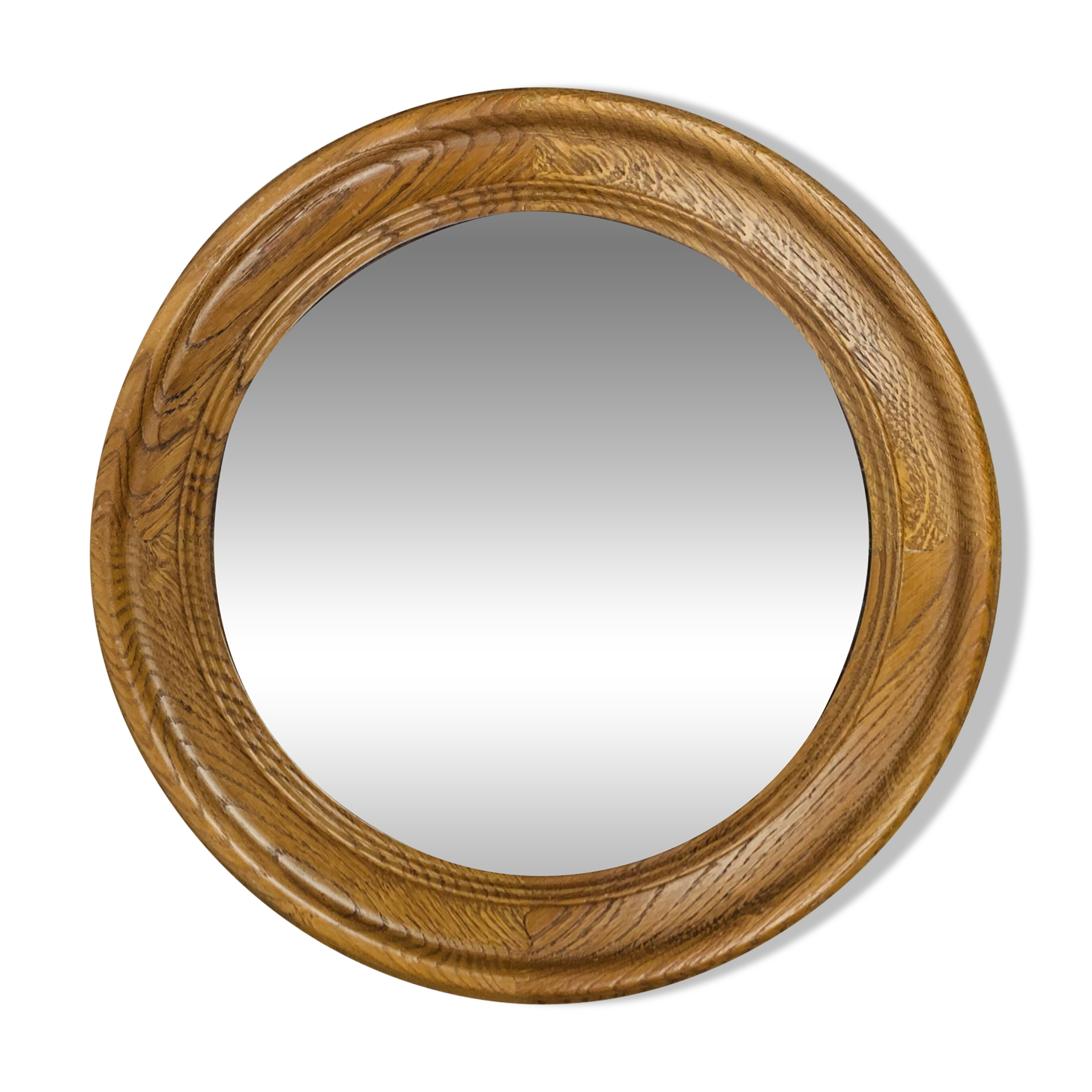 Round mirror with oak frame, vintage