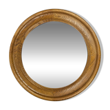 Round mirror with oak frame, vintage