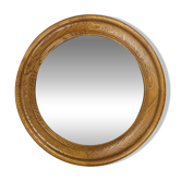 Round mirror with oak frame, vintage