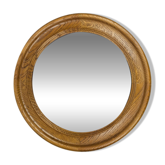 Round mirror with oak frame, vintage