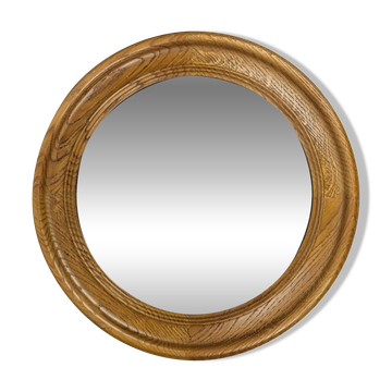 Miroir rond cerclage chêne, vintage