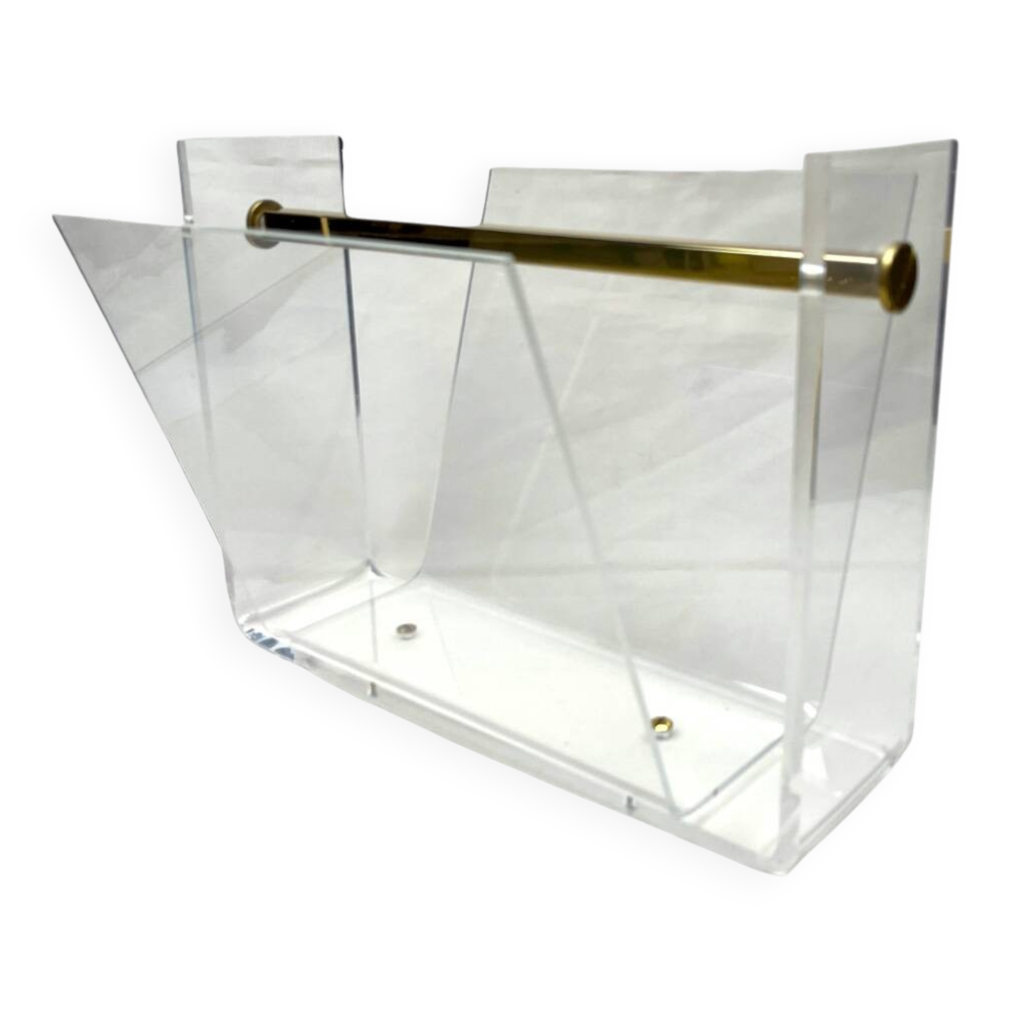 Vintage David Lange magazine rack for Roche Bobois - Plexiglas and brass