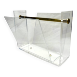 Vintage David Lange magazine rack for Roche Bobois - Plexiglas and brass