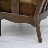 1950s, Danish vintage armchair, original green furniture velour, oak wood.