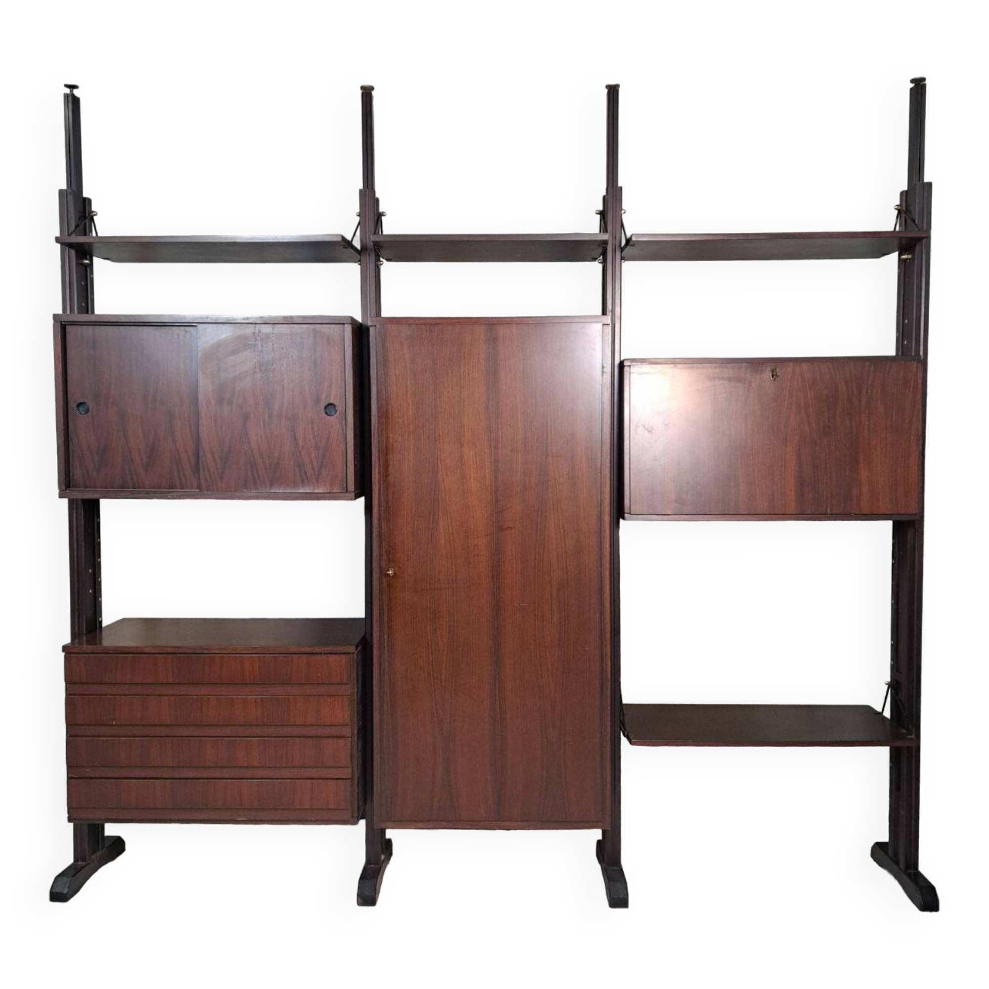 Libreria modulare terra altezza regolabile vintage anni 70, dadi en ottone
