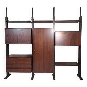 Libreria modulare terra altezza regolabile vintage anni 70, dadi in ottone