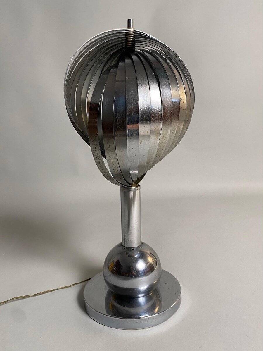 Vintage French Sculptural Table Lamp in Aluminium by Henri Mathieu, 1970s