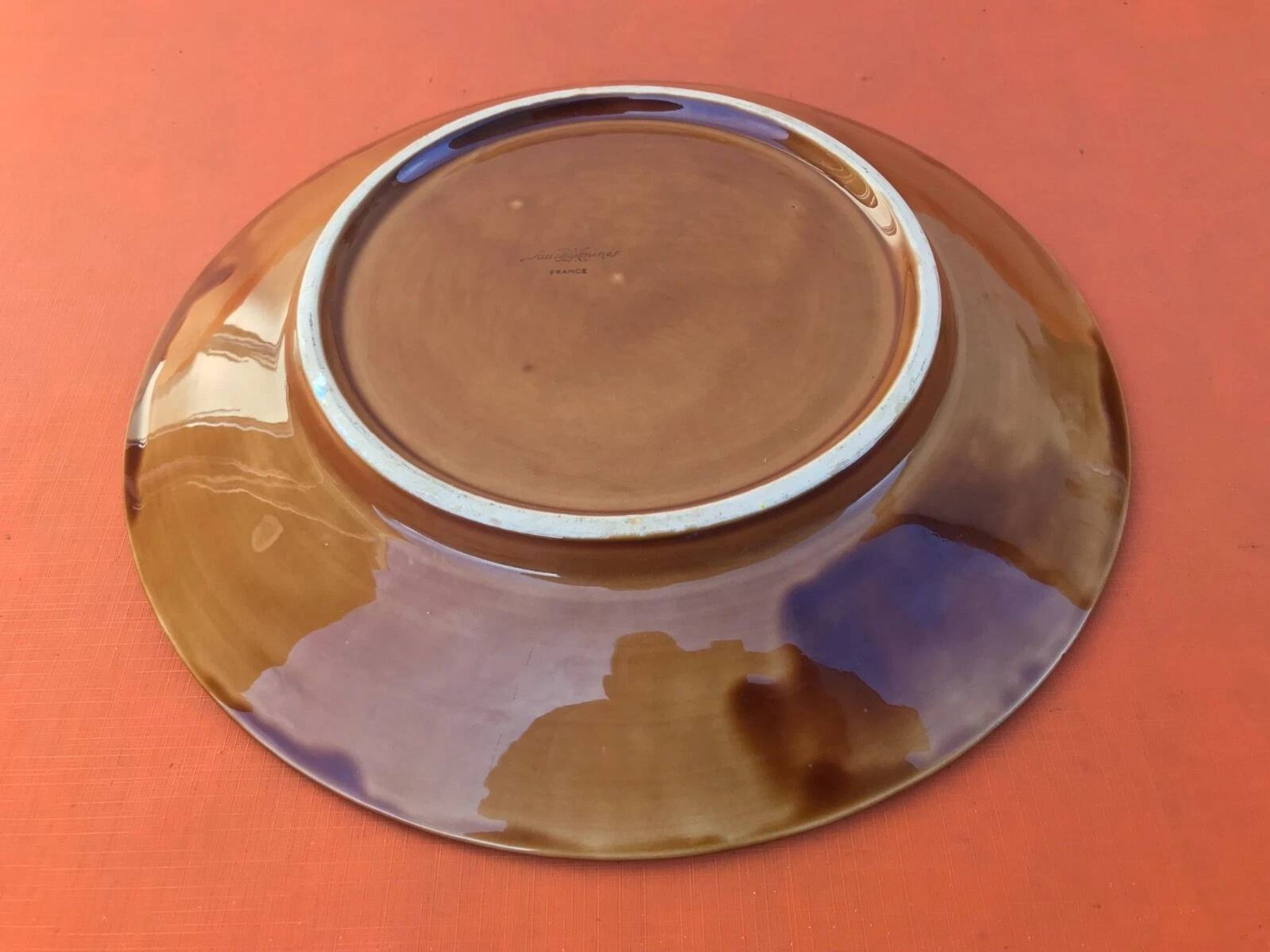 1950s Large floral platter Sarreguemines France Glazed ceramic