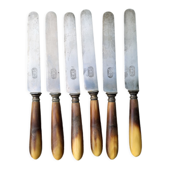 Série de 6 couteaux acier manche corne