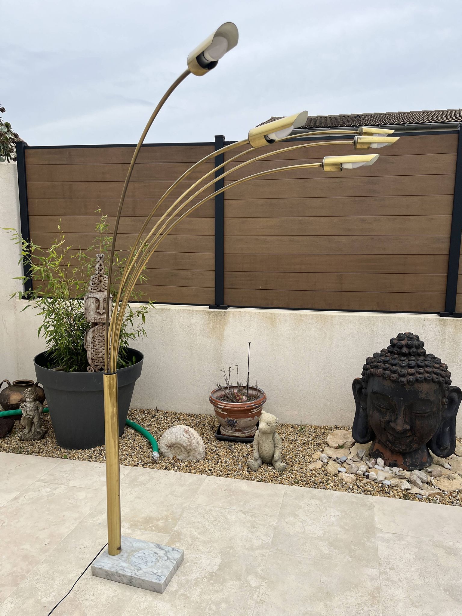 lampadaire 5 feux doré design des années 70
