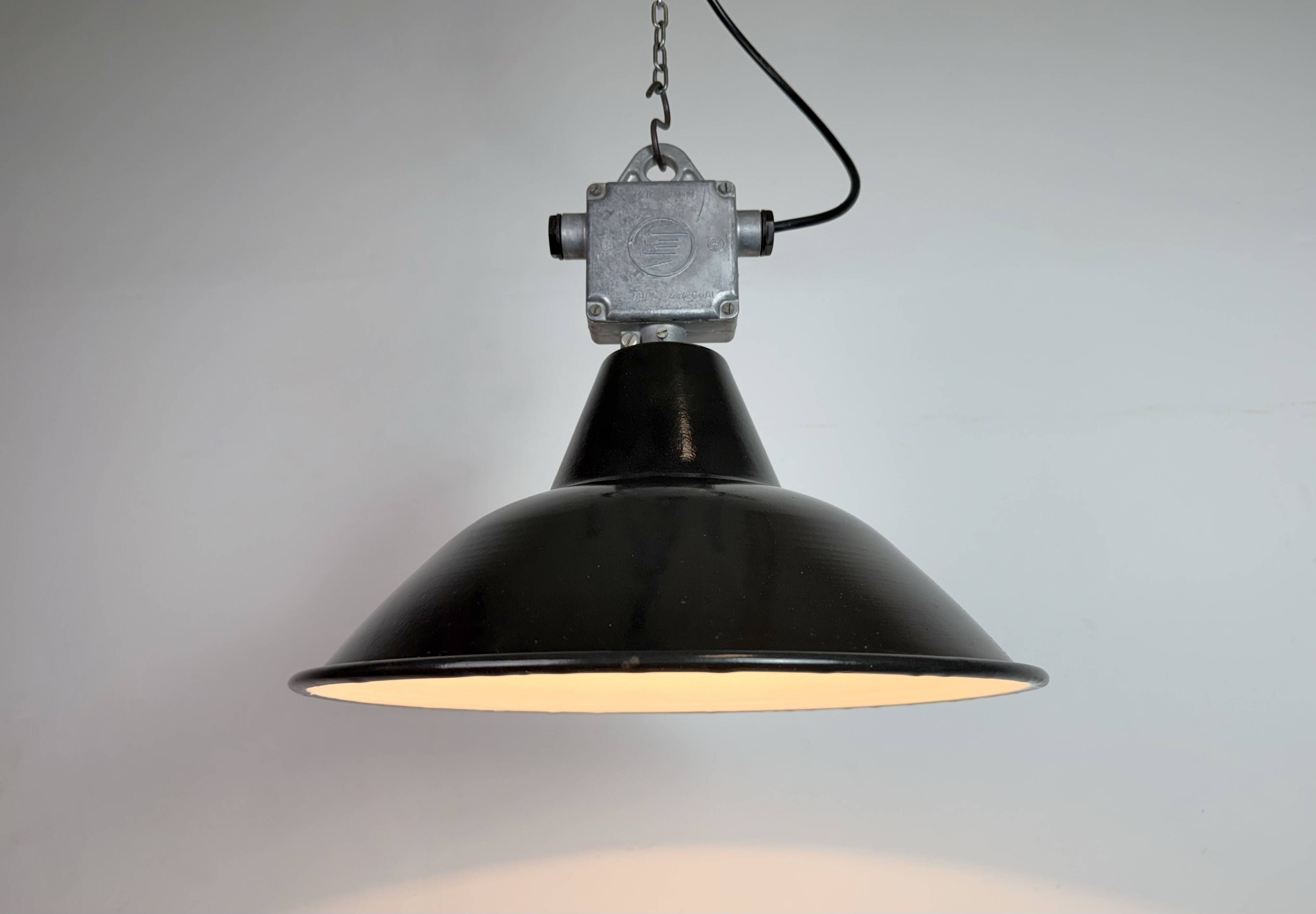 Industrial Black Enamel Pendant Lamp from Elektrosvit, 1960s