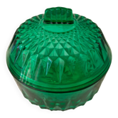 Sucrier vintage en verre art déco, couleur vert émeraude des années 60