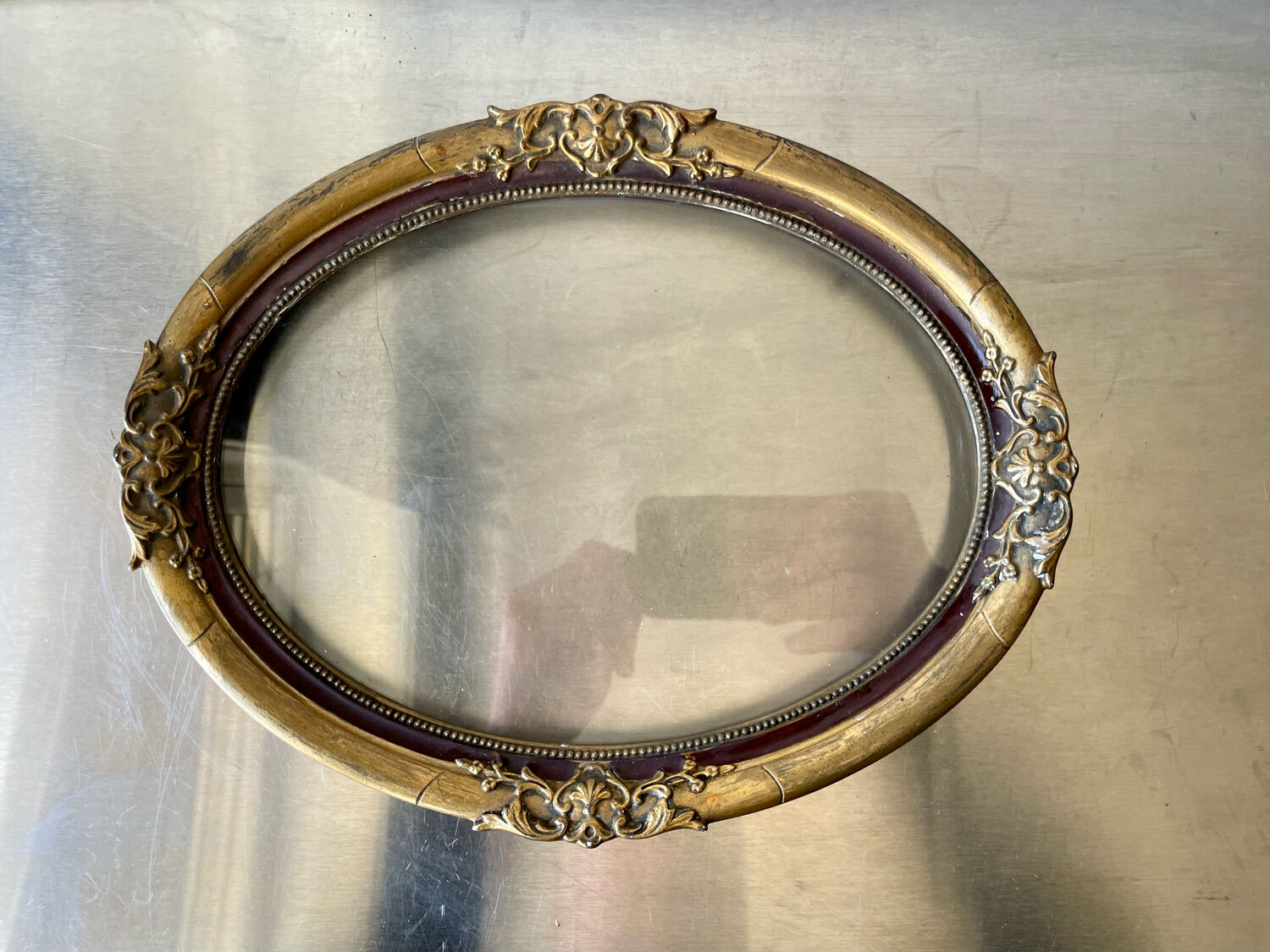 Antique Wooden gilded colored Oval  Picture Frame with glass