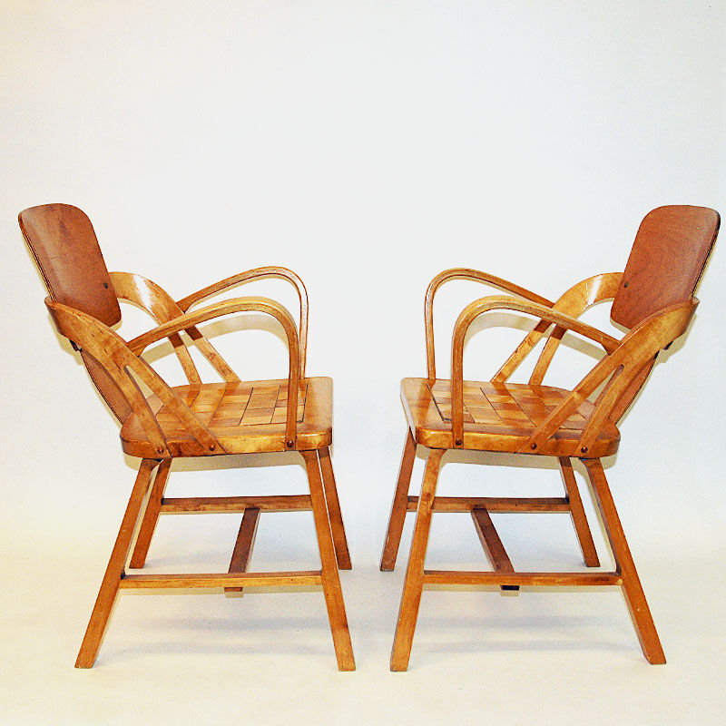Pair of birch arm chairs by Per Aaslid Norway 1950s