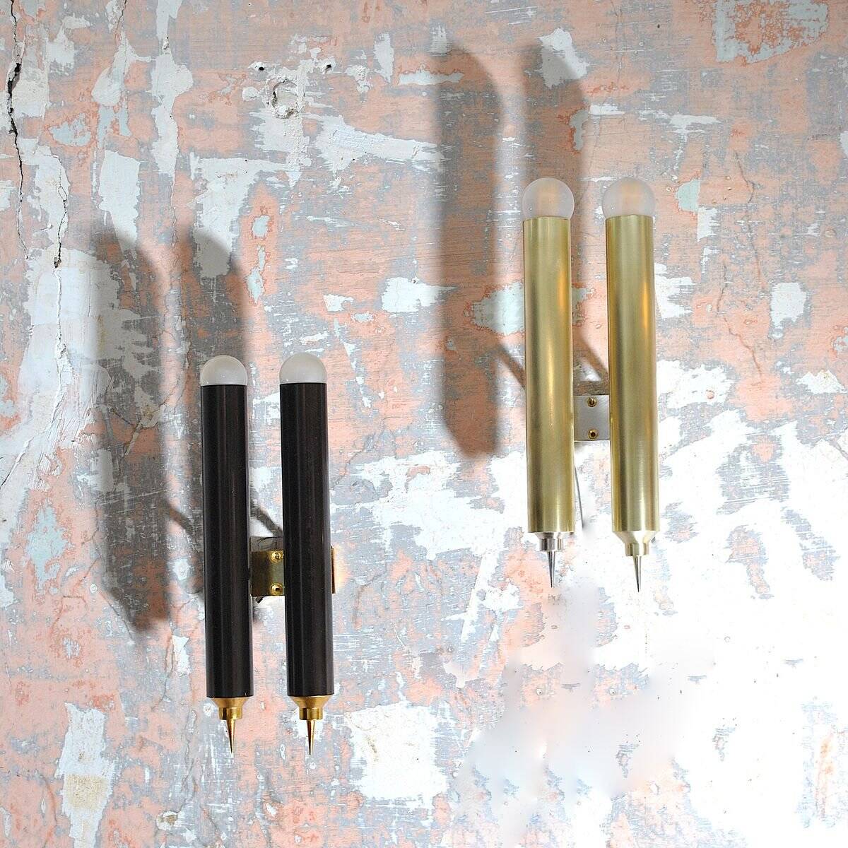 Nickel-plated brass wall lights by Lumière Bologna, 1960s, set of 4.