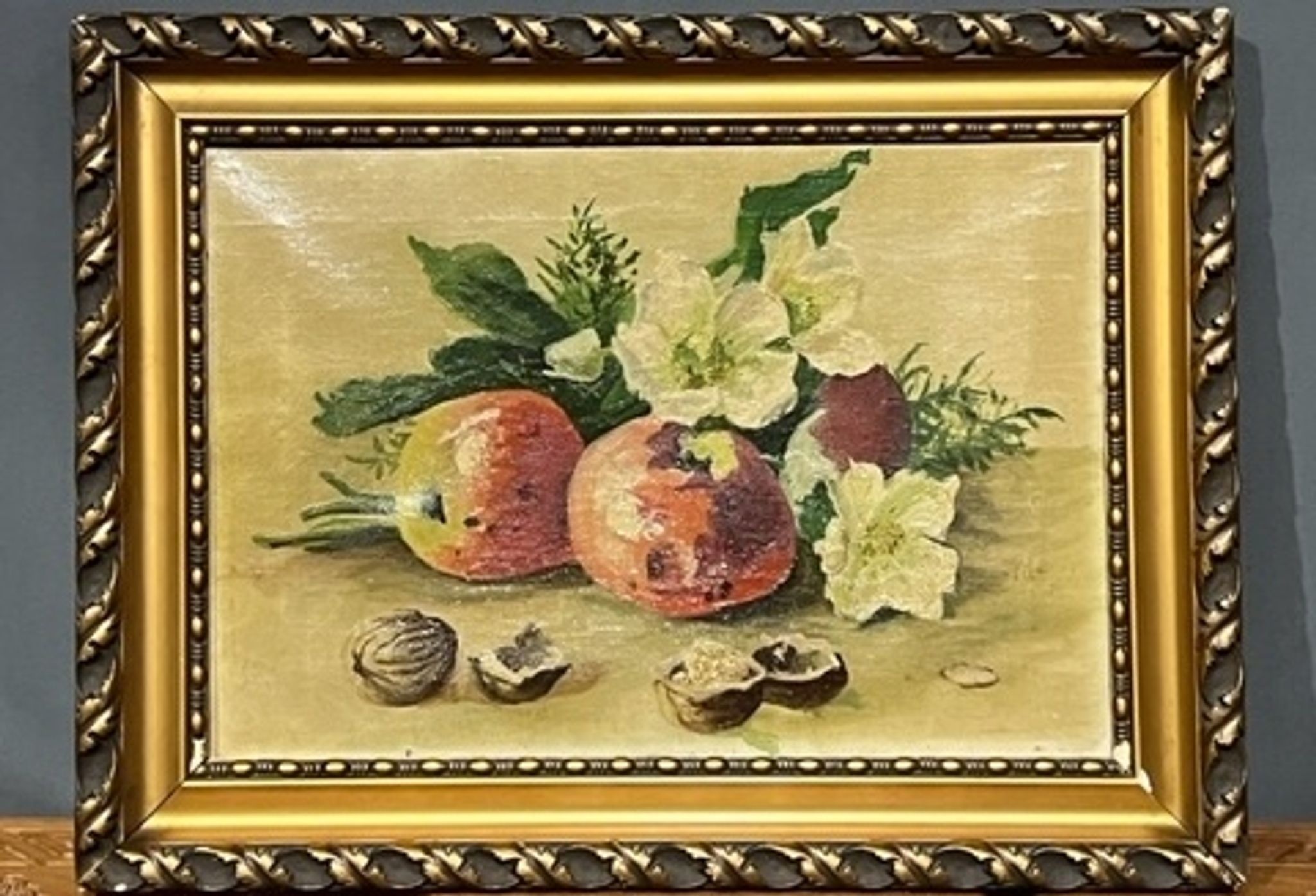 Nature morte aux fruits et fleurs.