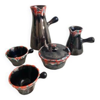 Vallauris ceramic pitchers, sugar bowl and cups set