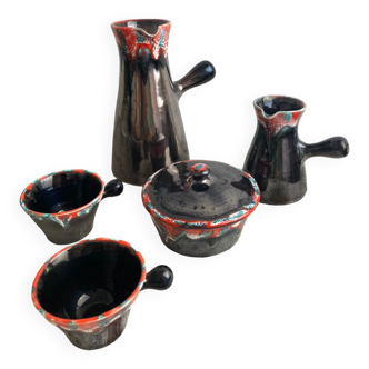 Vallauris ceramic pitcher, sugar bowl and cup set